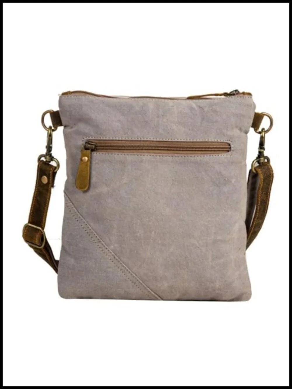 Western Upcycled Canvas & Leather Crossbody Bag with Pockets